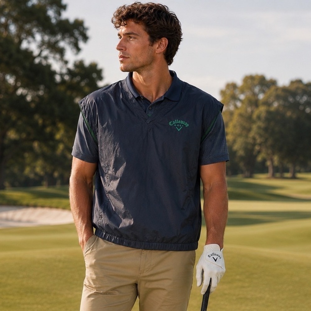 Callaway Golf‎ Sport Ripstop Wind Vest Pullover Men's Medium Navy Green Preppy